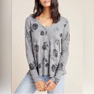 Anthropologie T. La Gray Floral V-Neck Top Size M